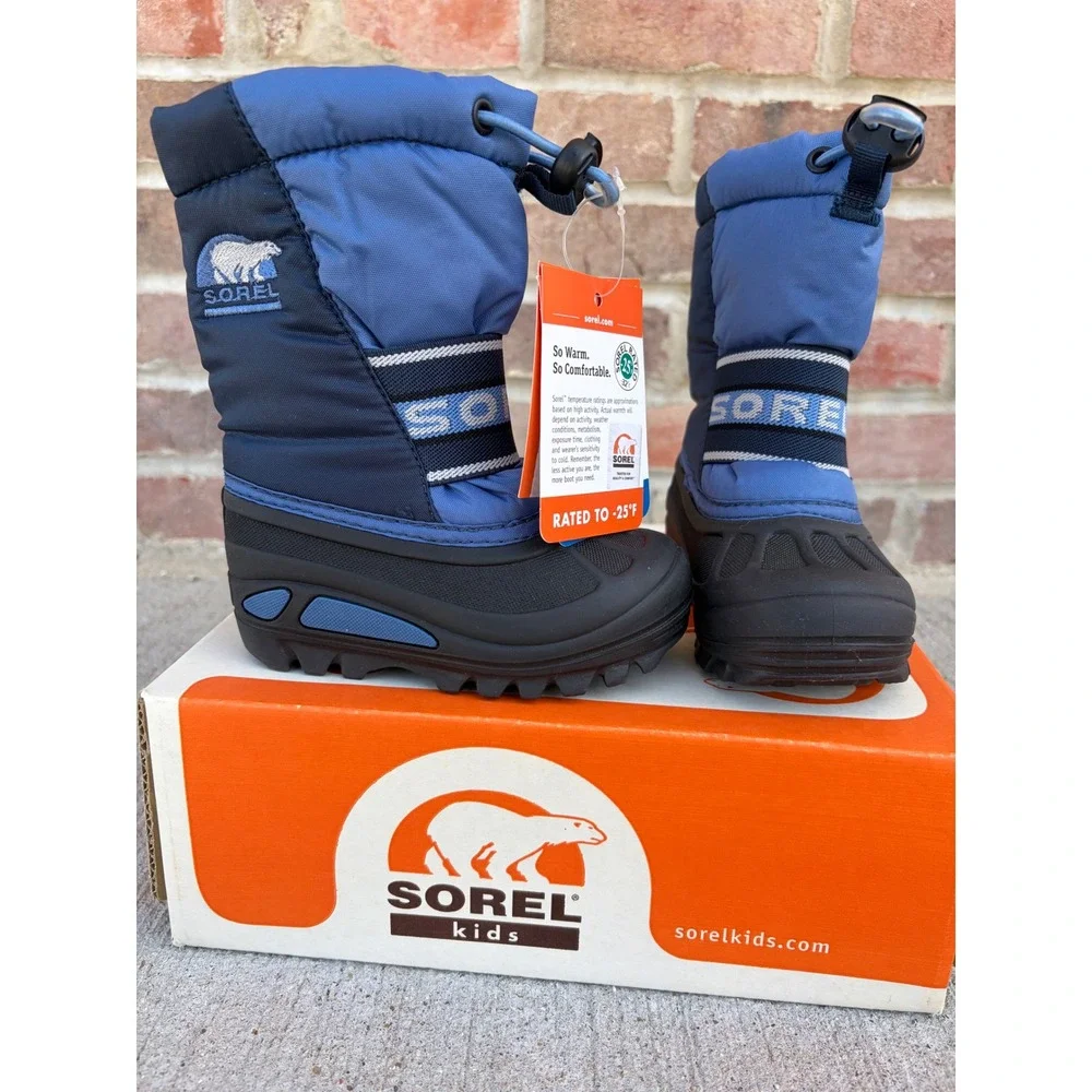 Sorel Cub Kids Winter Boots Blue Black Water Resistant Snow Boots Size 6 Youth